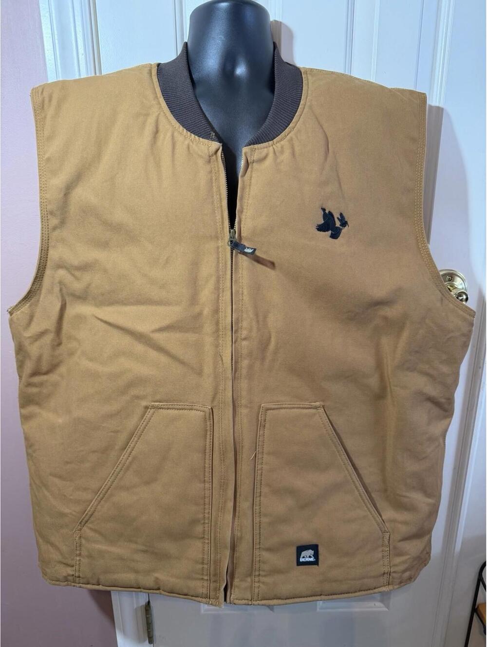Berne Full Zip Workmans Duck Vest Mens 3XL Quilted Lined Brown Cotton V812BD